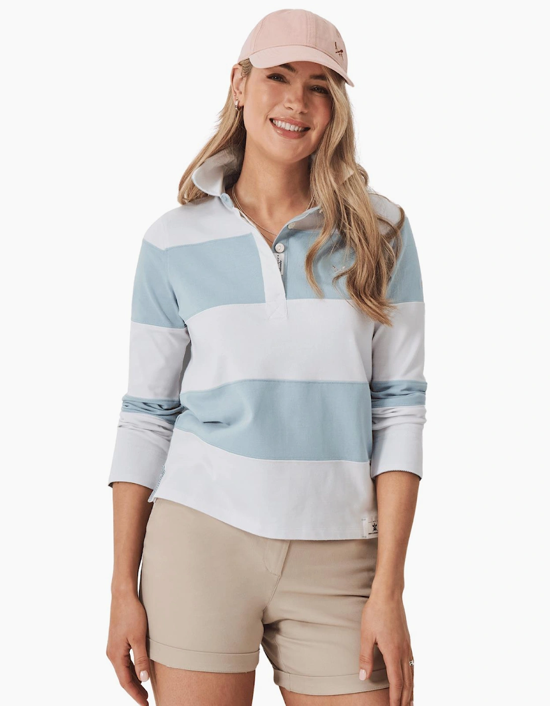 Women's Crew Clothing Womens Longsleeve Stripe Rugby T-Shirt - Cool Blue White Linen Norseblue - Size: 16