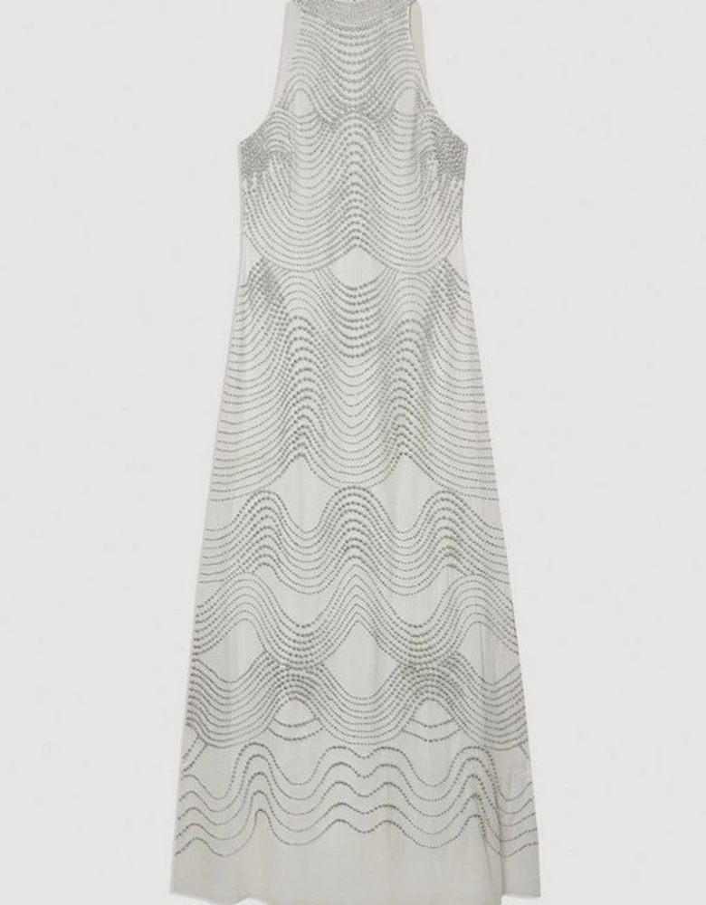 Embellished Geo Halter Woven Maxi Dress