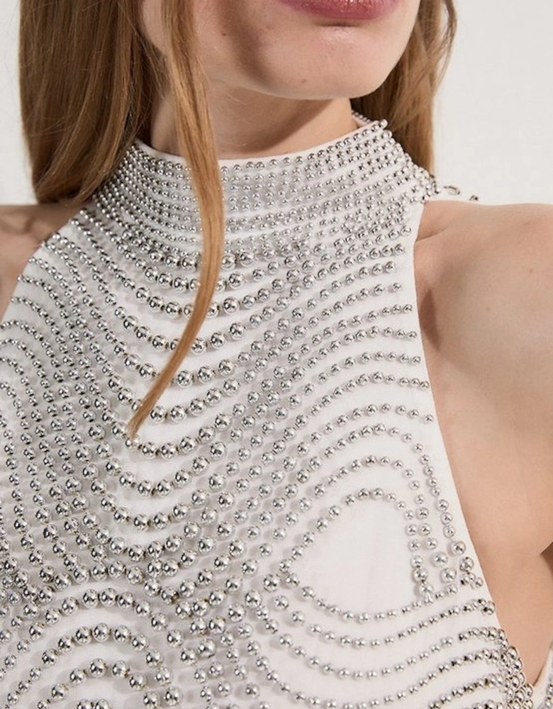 Embellished Geo Halter Woven Maxi Dress
