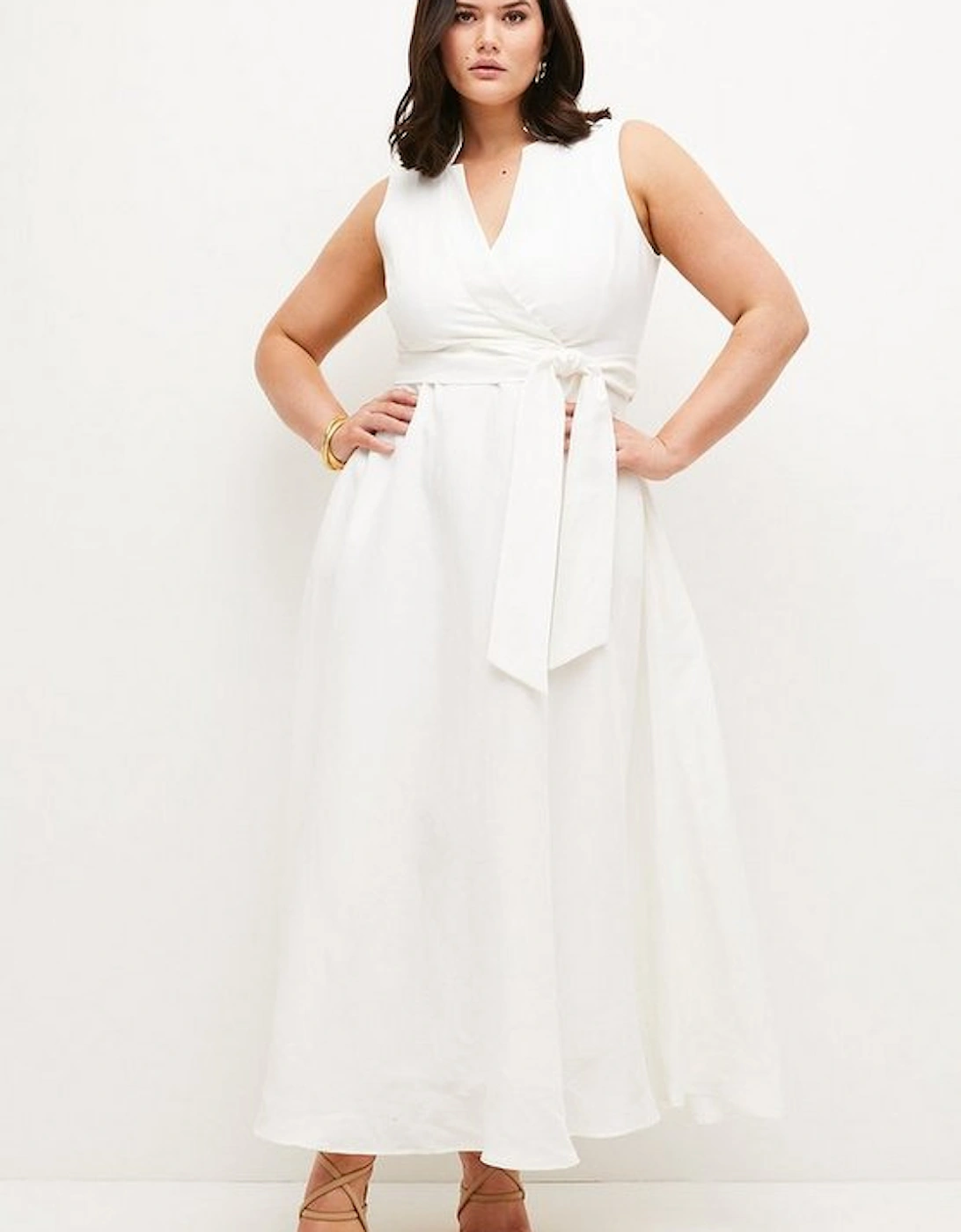 Lydia Millen Plus Size Linen Wrap Tie Waisted Maxi Dress, 2 of 1