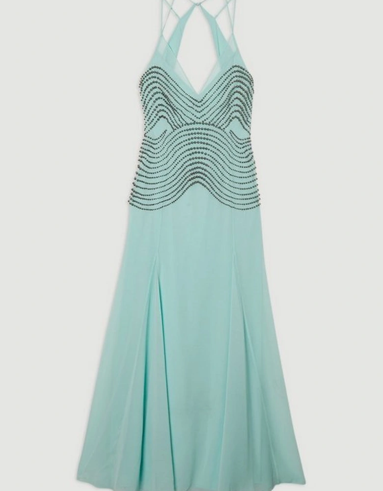 Embellished Geo Strappy Woven Maxi Dress