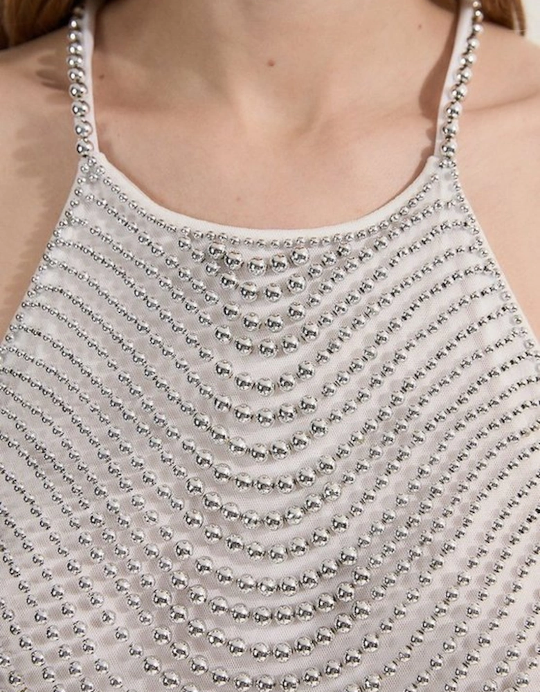 Embellished Geo Halter Woven Top