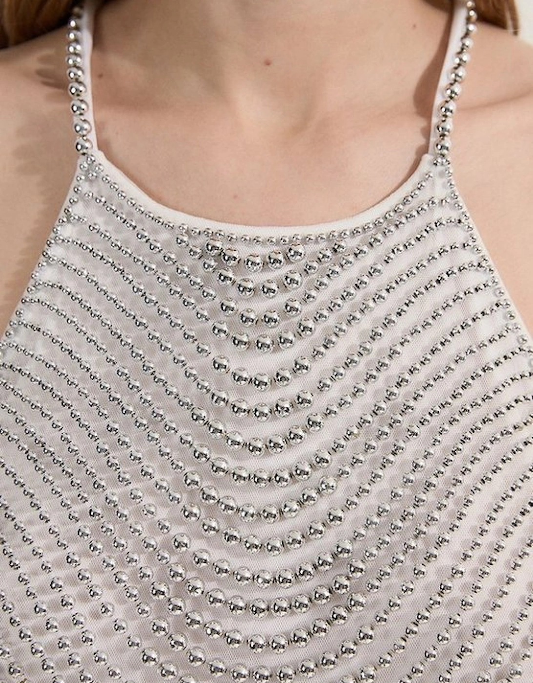 Embellished Geo Halter Woven Top