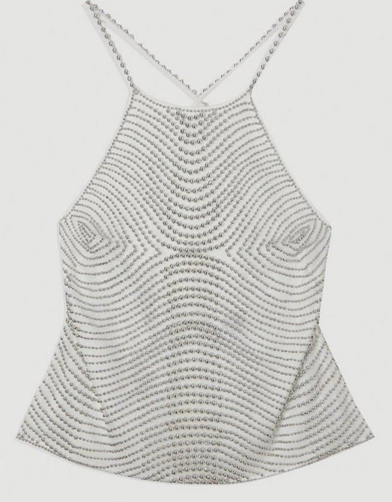 Embellished Geo Halter Woven Top