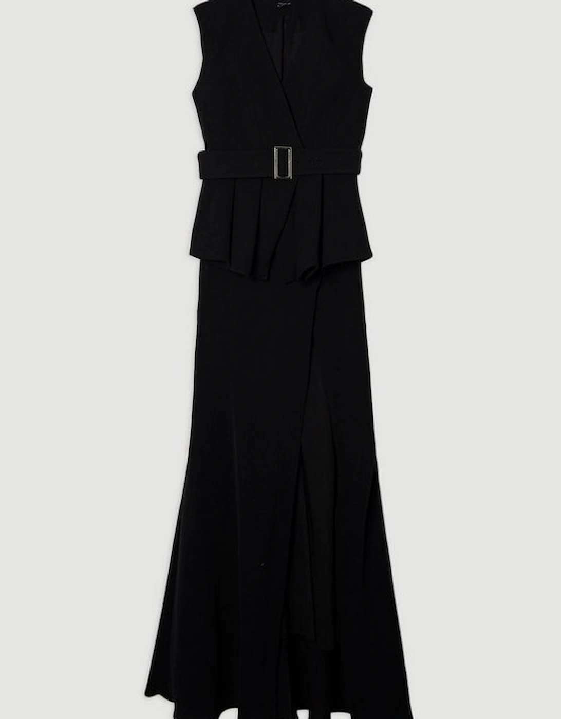 Soft Tailored Belted Peplum Tailored Maxi Dress