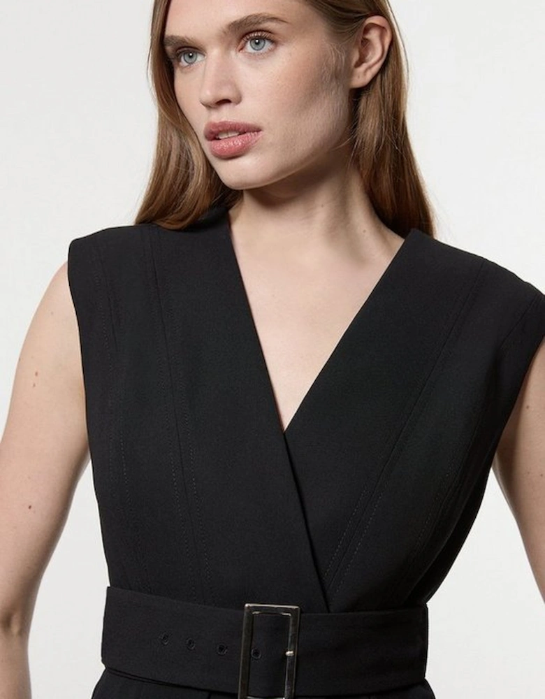 Soft Tailored Belted Peplum Tailored Maxi Dress