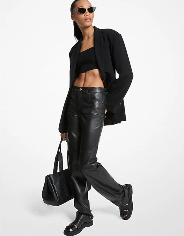 Straight-Leg Leather Pants