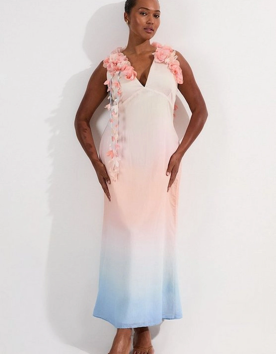 Plus Size Ombre Applique Woven Halter Woven Maxi Dress, 4 of 3