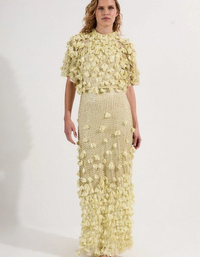 Crystal Applique Angel Sleeve Woven Maxi Dress