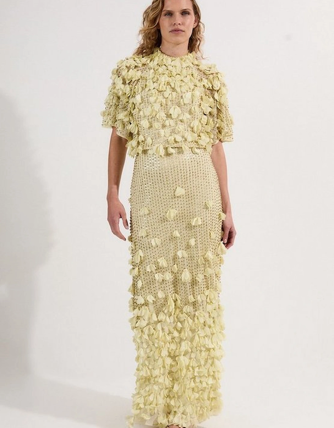 Crystal Applique Angel Sleeve Woven Maxi Dress