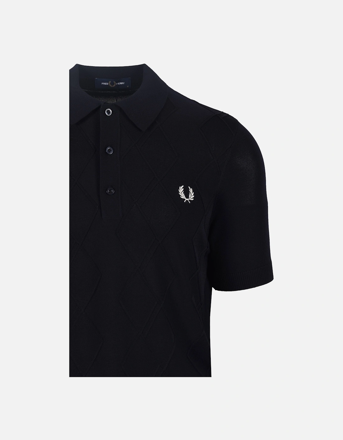 Cable Knitted Polo Shirt Navy