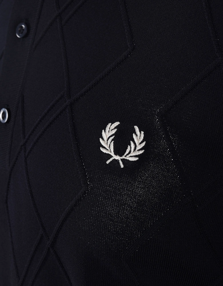 Cable Knitted Polo Shirt Navy