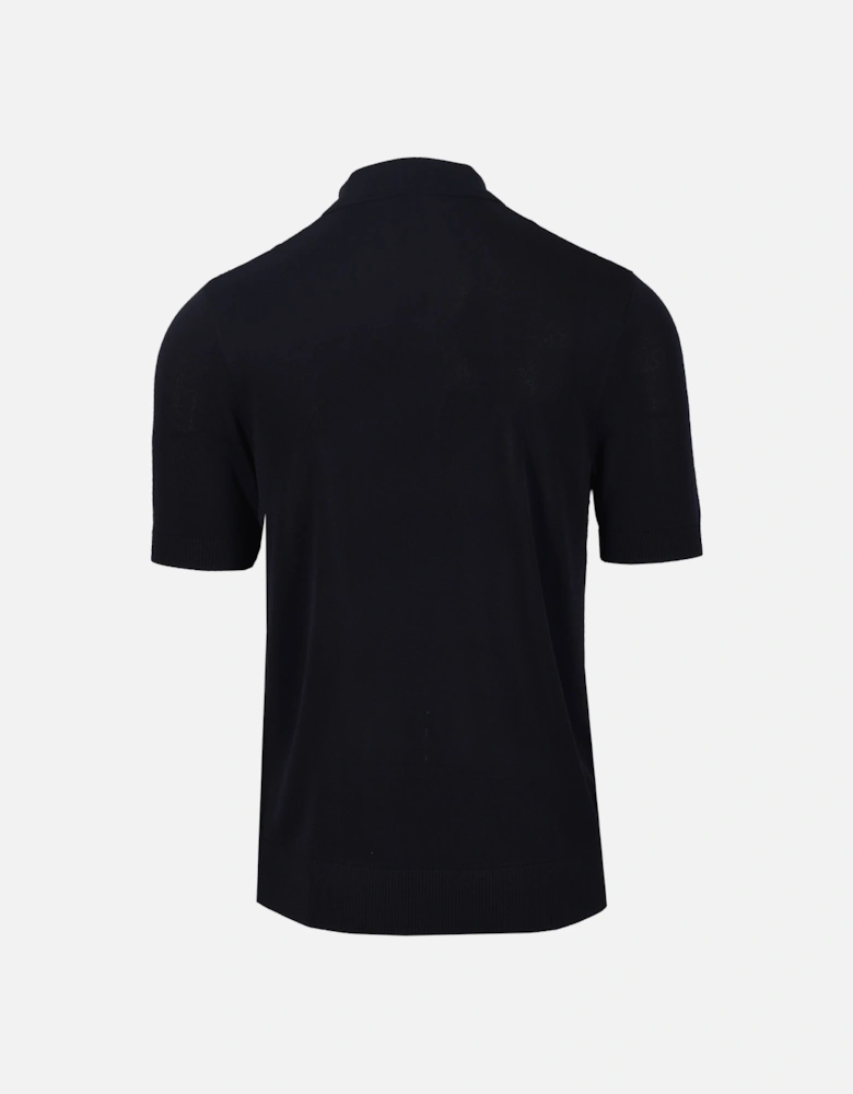 Cable Knitted Polo Shirt Navy