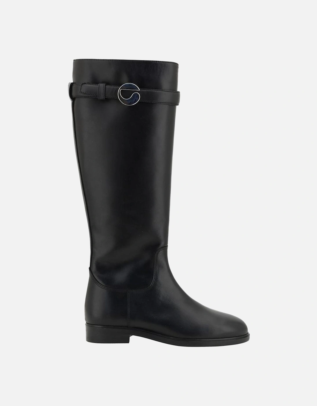 Knee-High Leather Boots with Adjustable Buckle Women - Black, 4 of 3