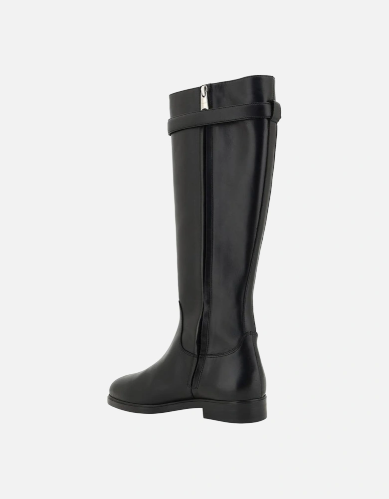 Knee-High Leather Boots with Adjustable Buckle Women - Black