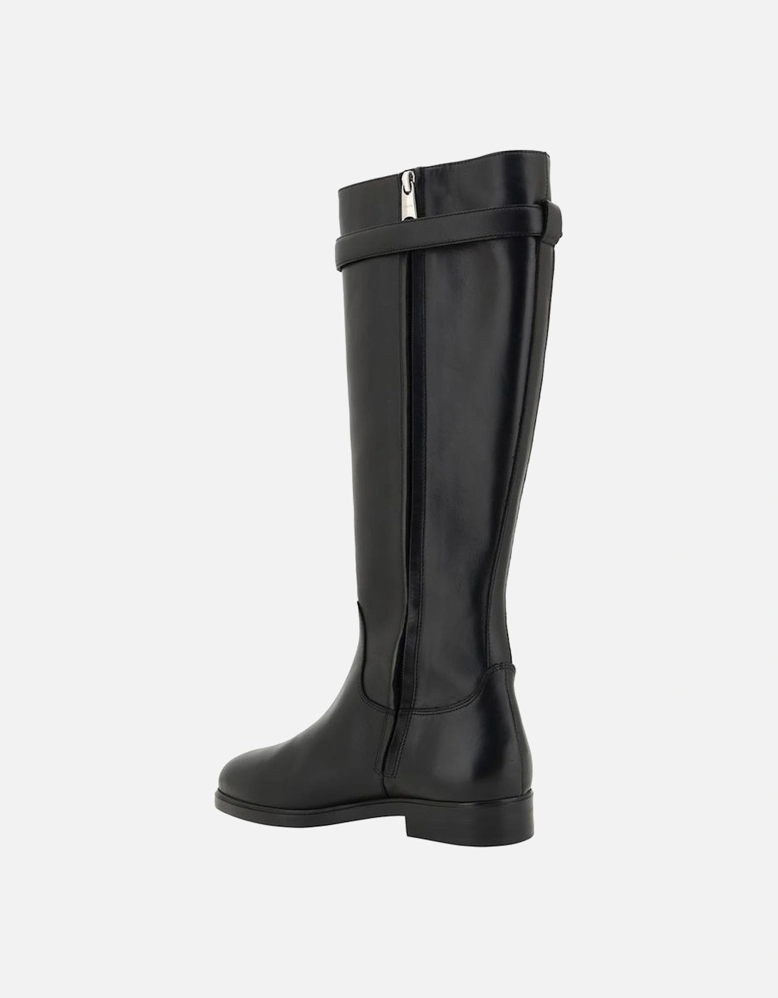 Knee-High Leather Boots with Adjustable Buckle Women - Black