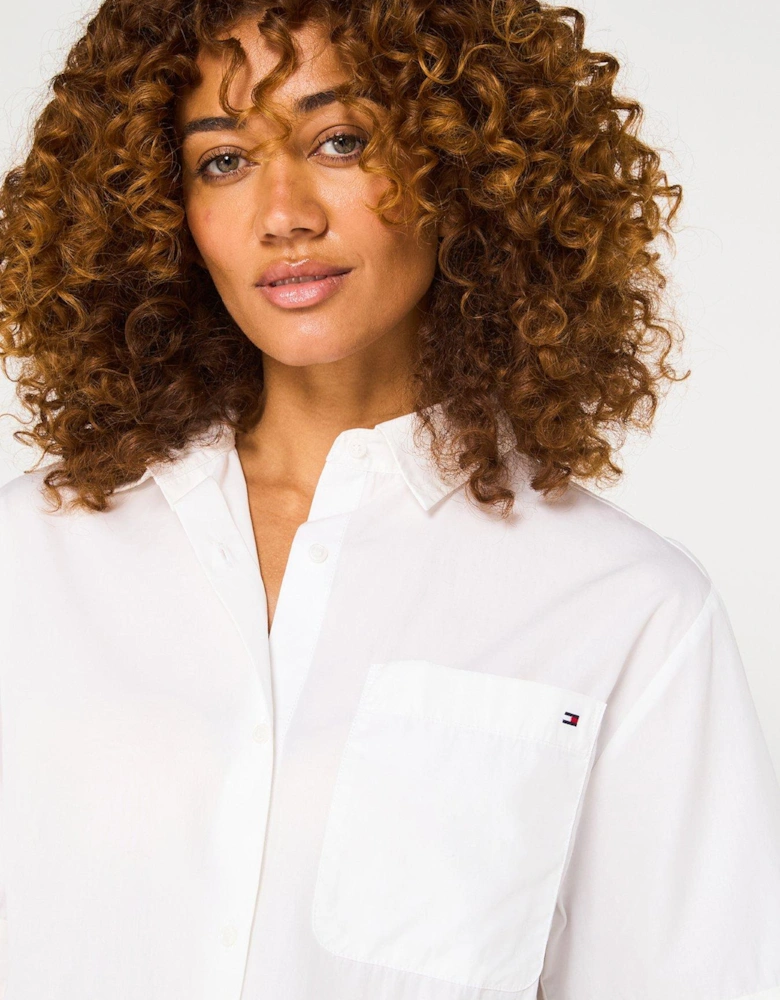 Boxy Cropped Poplin Shirt - White