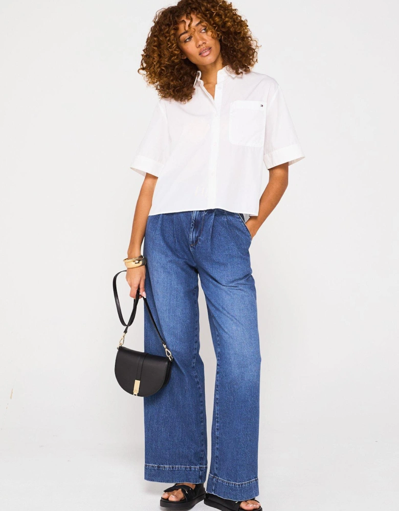 Boxy Cropped Poplin Shirt - White