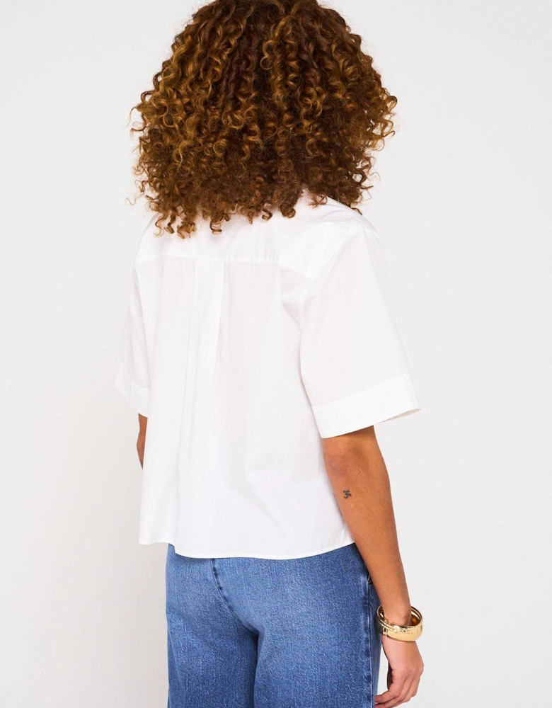 Boxy Cropped Poplin Shirt - White