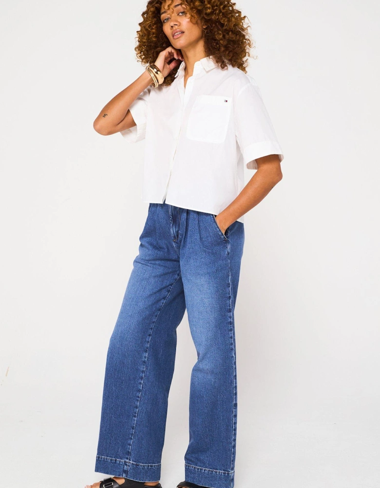 Boxy Cropped Poplin Shirt - White