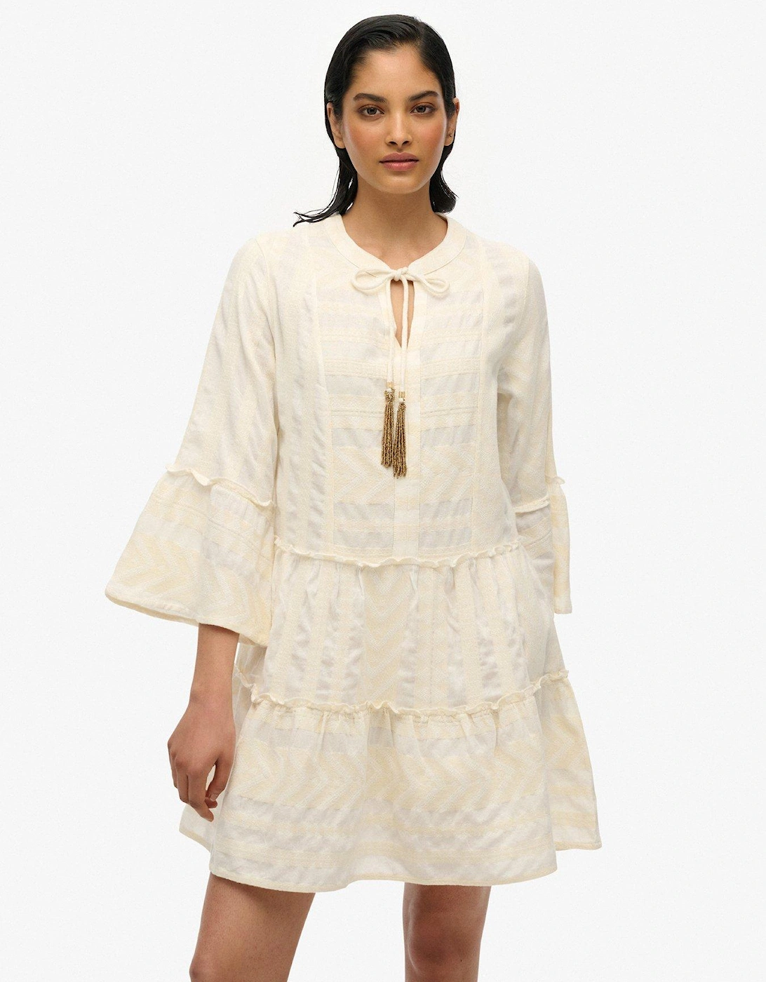 Ibiza Long Sleeve Tiered Mini Dress, 2 of 1