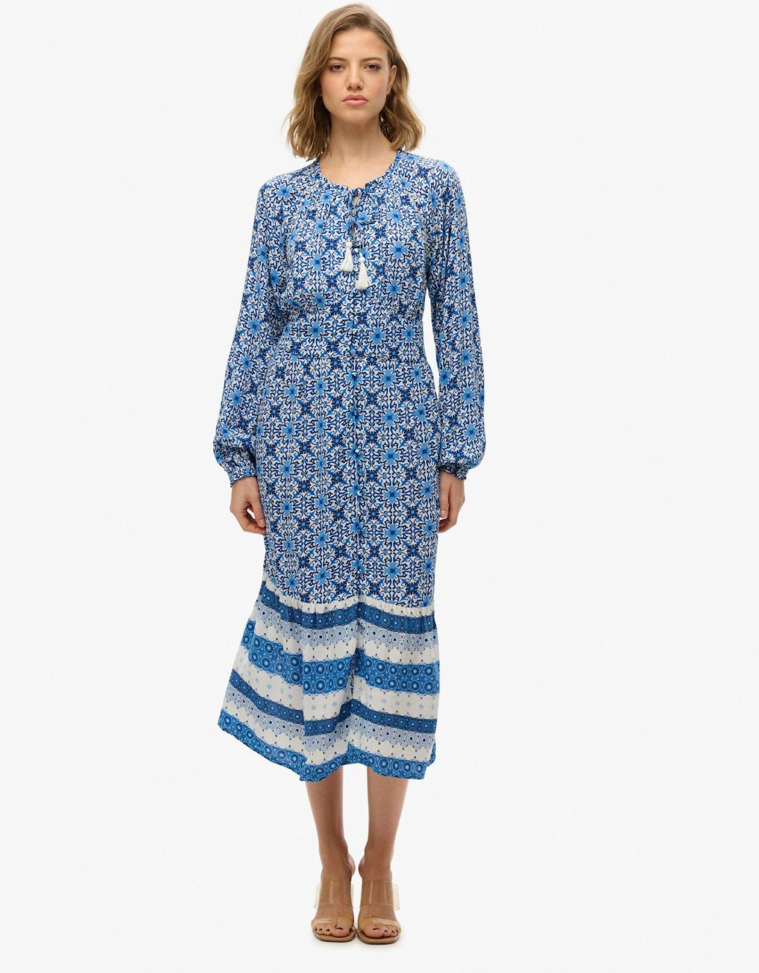 Printed Long Sleeve Midi Dress, 2 of 1