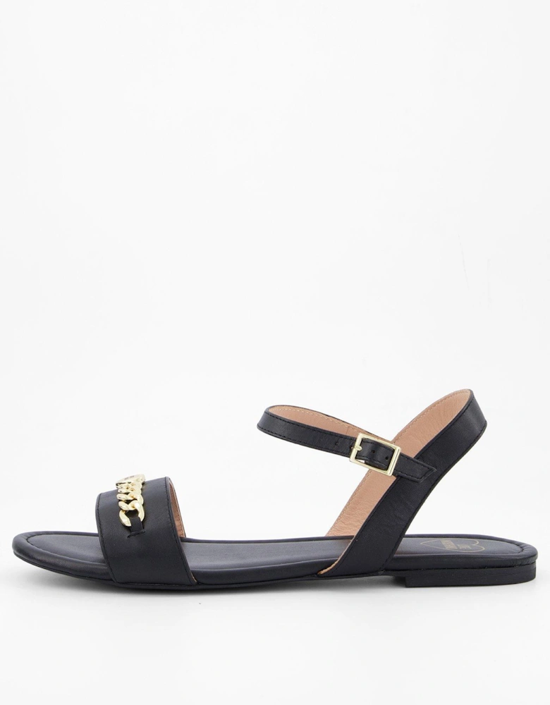Leather Flat Sandal - Black