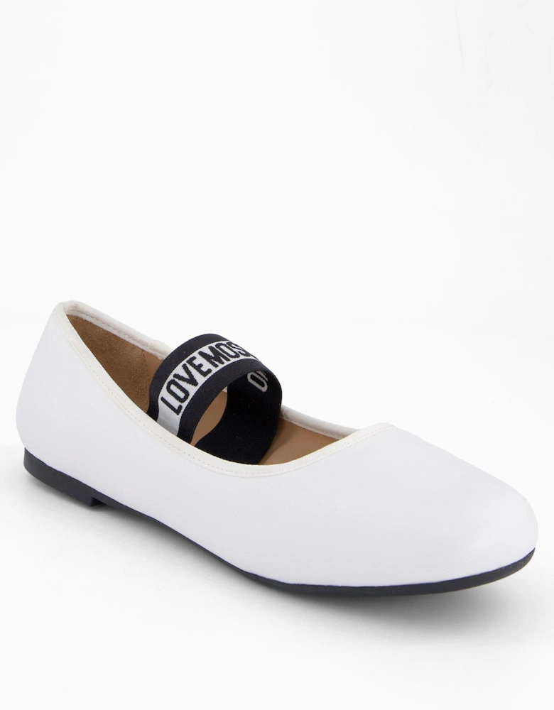 Logo Strap Ballet Flat - White