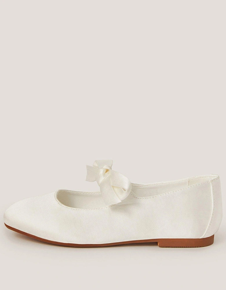Girls Satin Flat Shoes - Light Cream