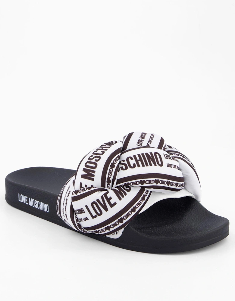 Satin Printed Slide - White-Black