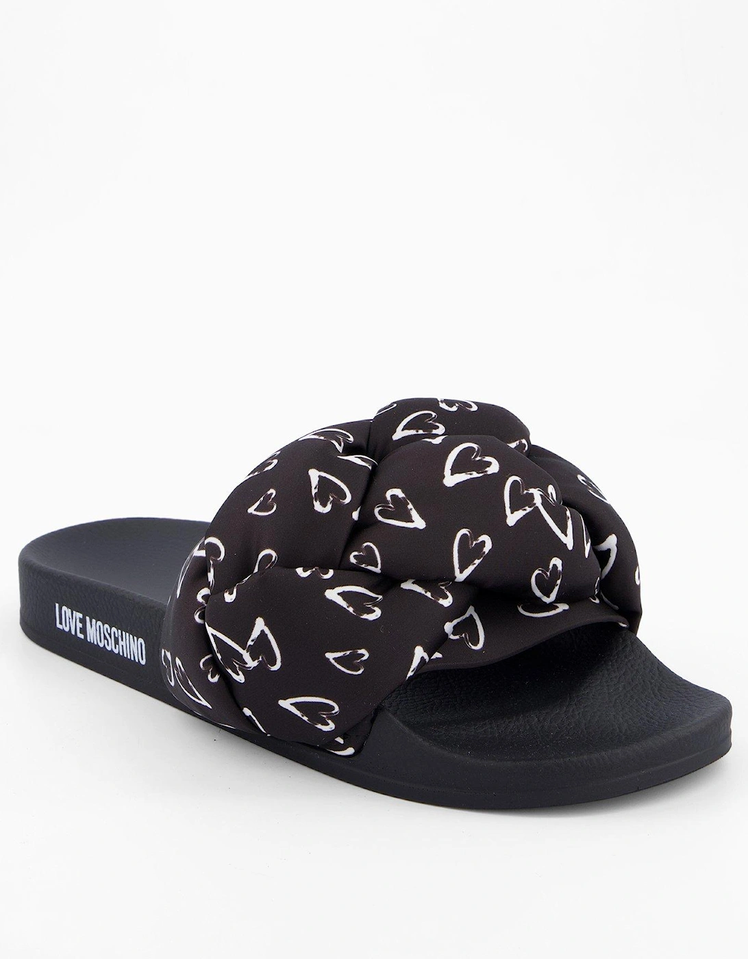Heart Printed Satin Slide - Black-White, 2 of 1