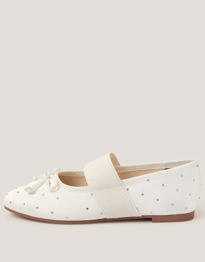 Girls Gold Diamante Ballerina Shoes - Light Cream