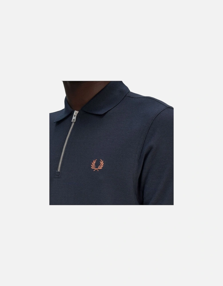 Crepe Pique Zip Neck Polo Shirt