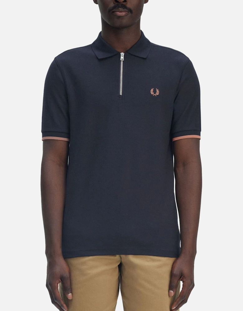 Crepe Pique Zip Neck Polo Shirt
