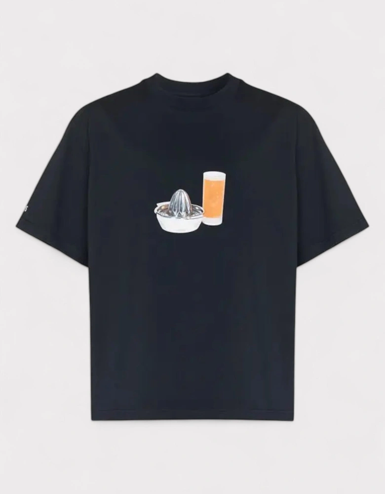 orange juice-print t-shirt
