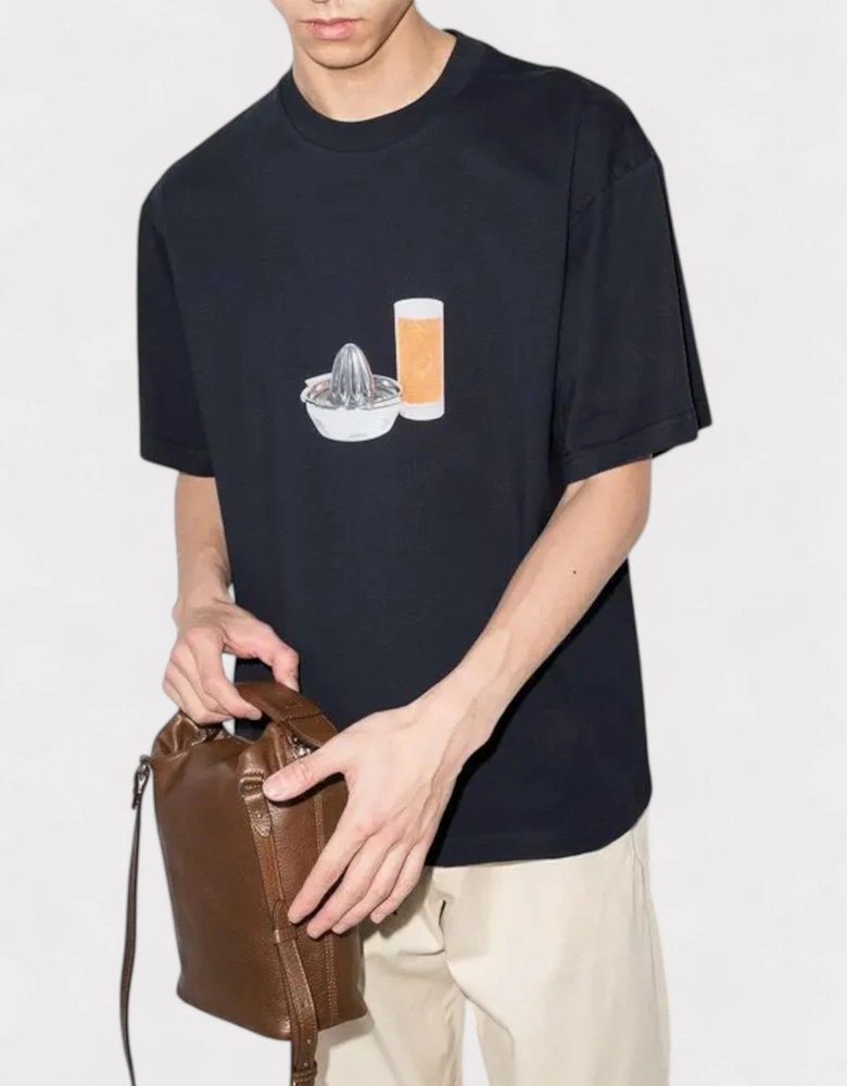 orange juice-print t-shirt