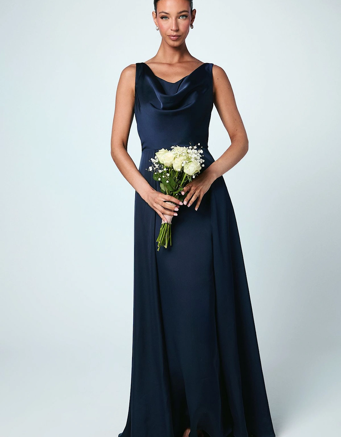 Honoured Sleeveless Cowl Neck Satin Maxi Bridesmaid Dress, 2 of 1