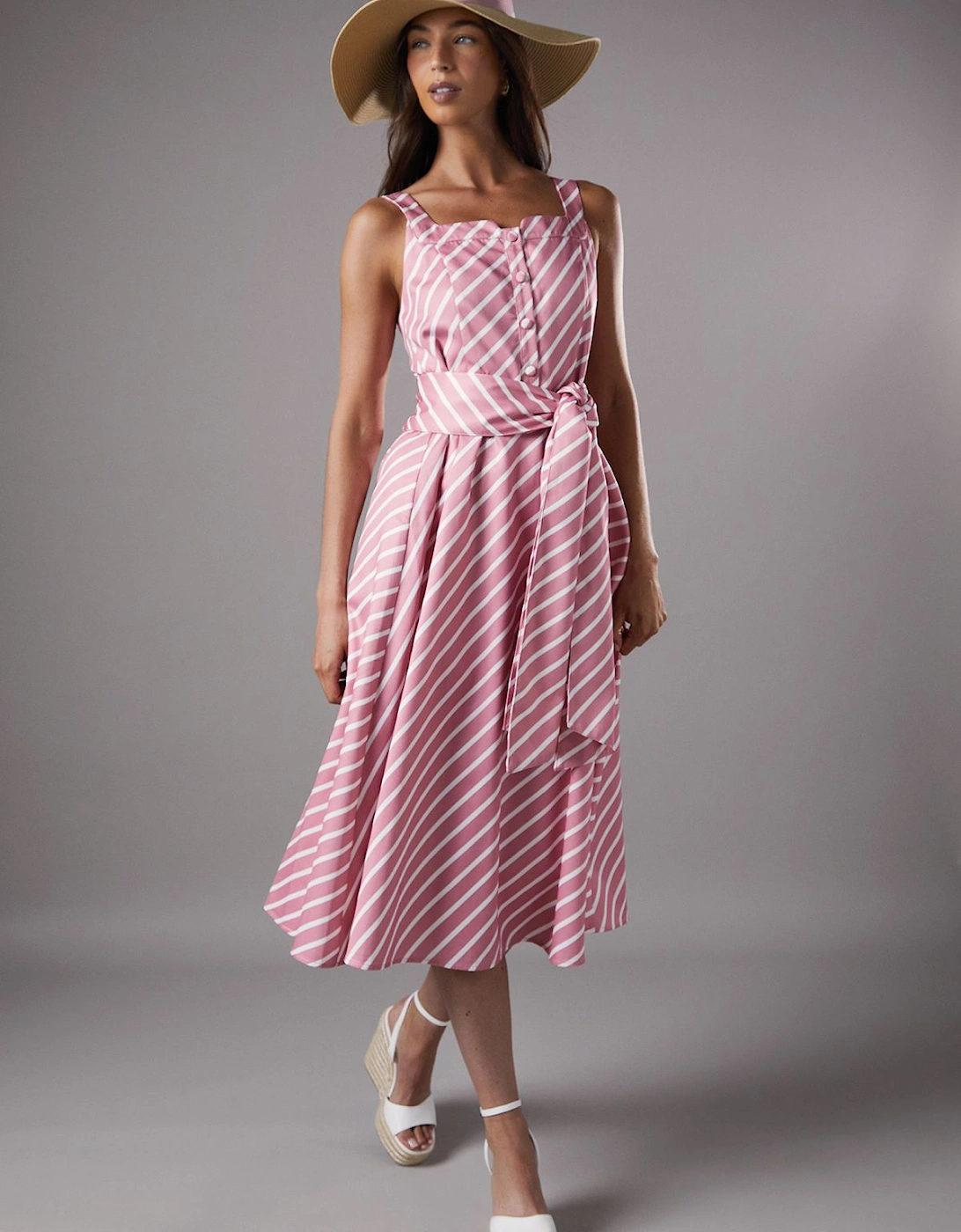 Lisa Tan Diagonal Stripe Belted Midi Dress, 2 of 1