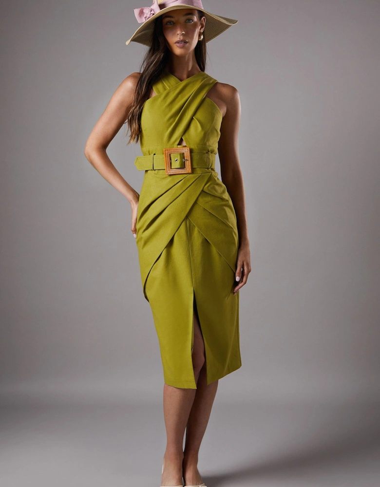 Lisa Tan Polo Cross Neck Belted Dress
