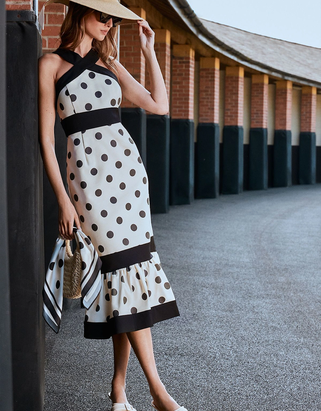 Lisa Tan Spot Halter Midi Dress, 2 of 1