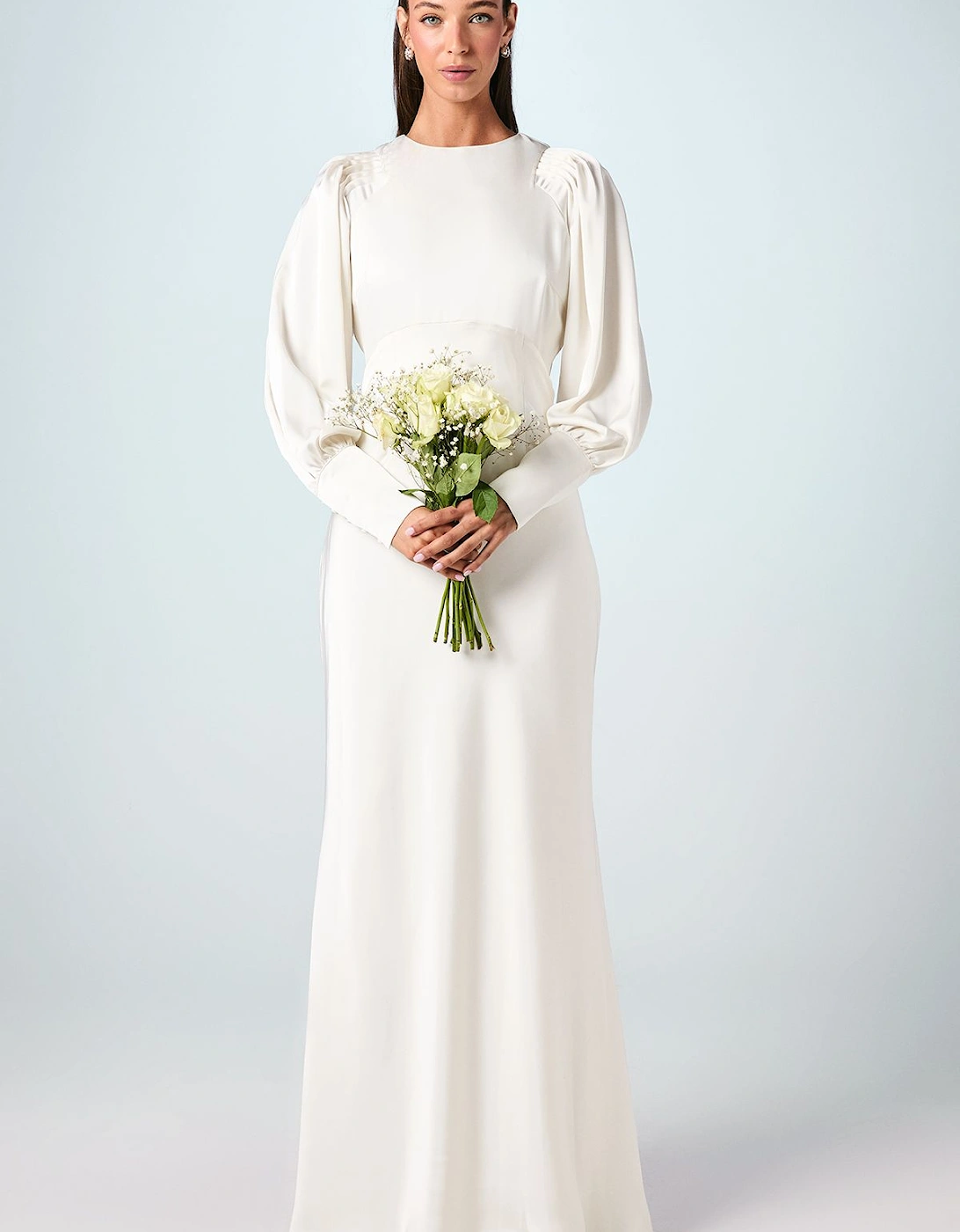 Blouson Sleeve Bias Cut Satin Maxi Wedding Dress, 2 of 1