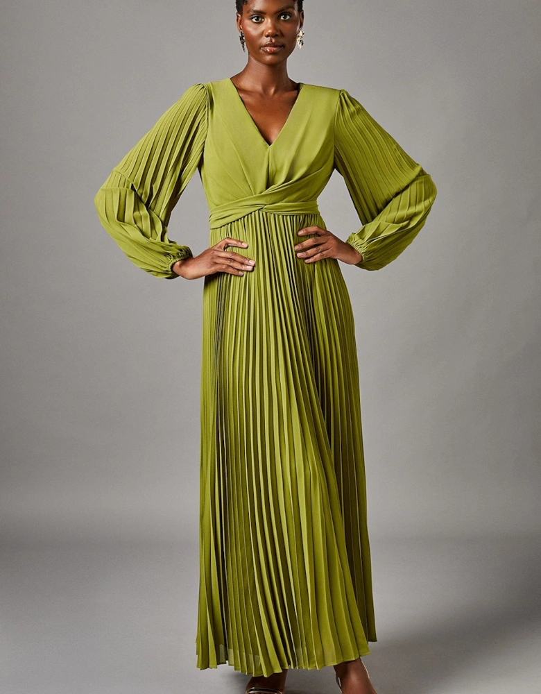 Pleated Wrap Front Dress