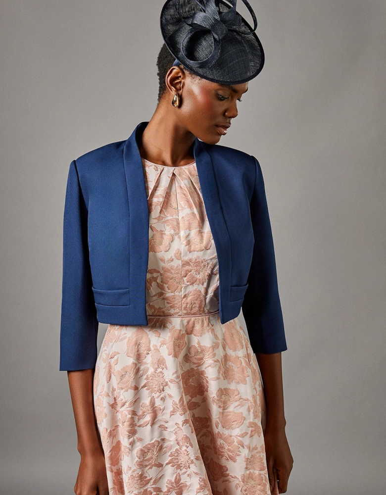 Pleat Detail 3/4 Sleeve Crop Jacket