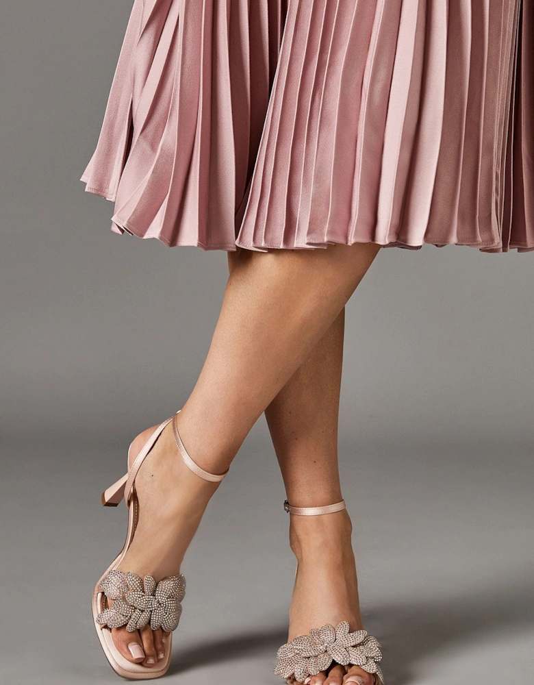 Sandie Satin Diamante Petal High Heel Platform Sandals