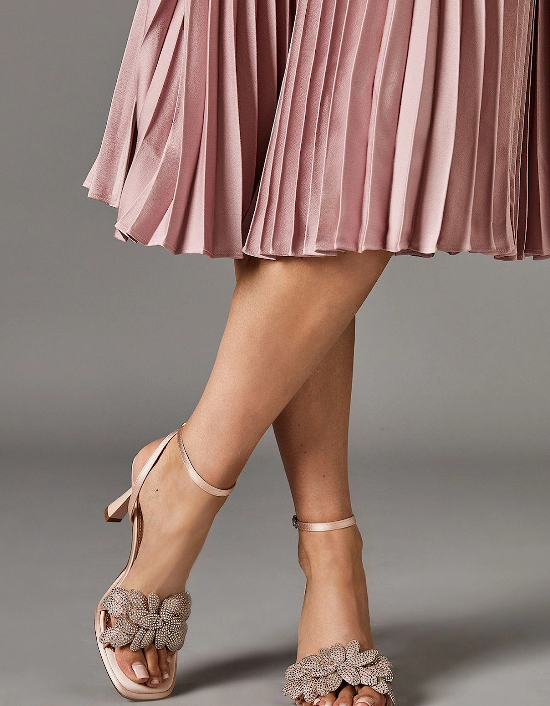 Sandie Satin Diamante Petal High Heel Platform Sandals, 2 of 1