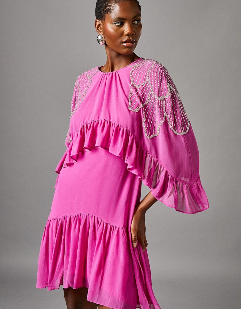 Volume Ruffle Embellished Mini Dress