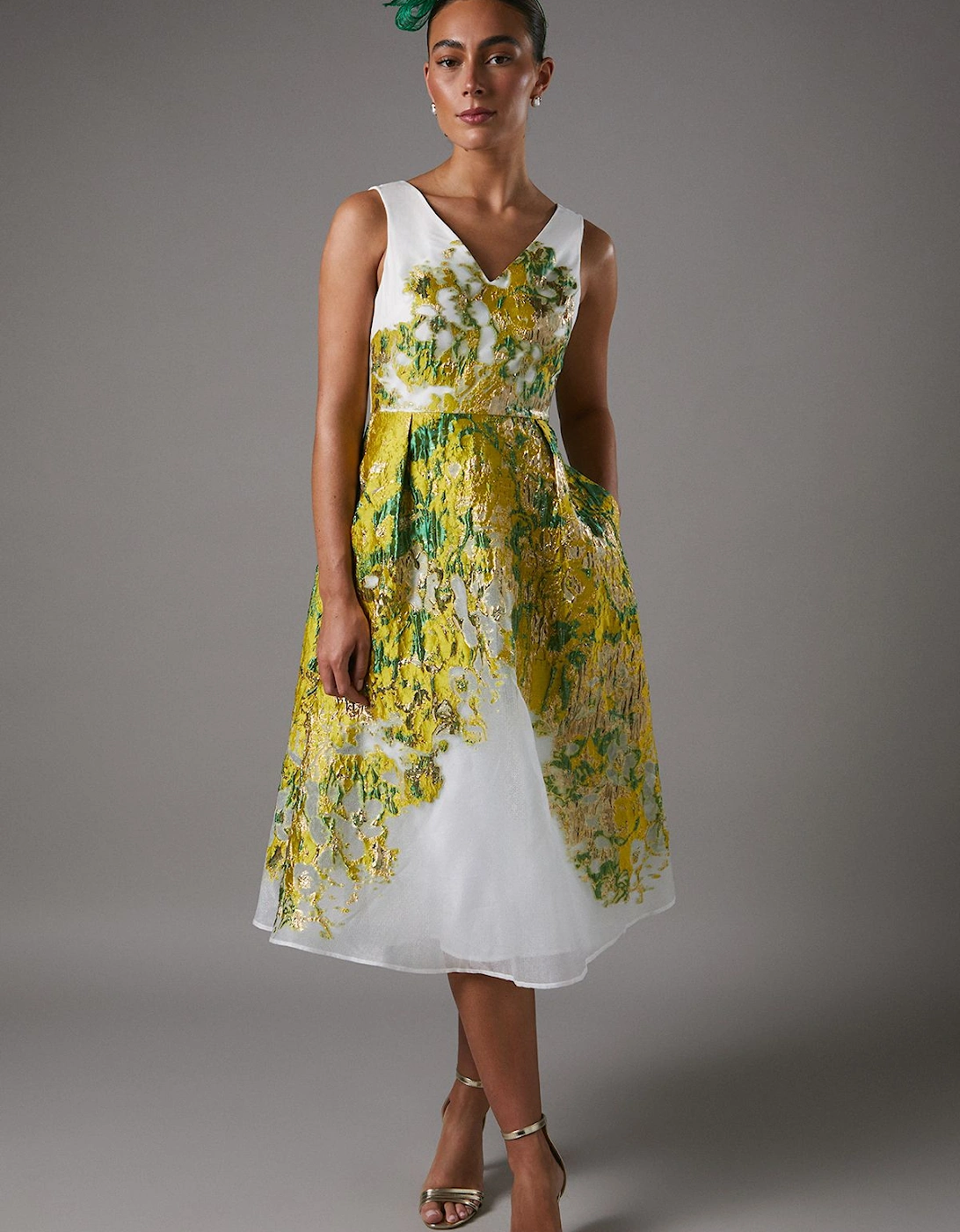 V Neck Jacquard Midi Dress, 2 of 1