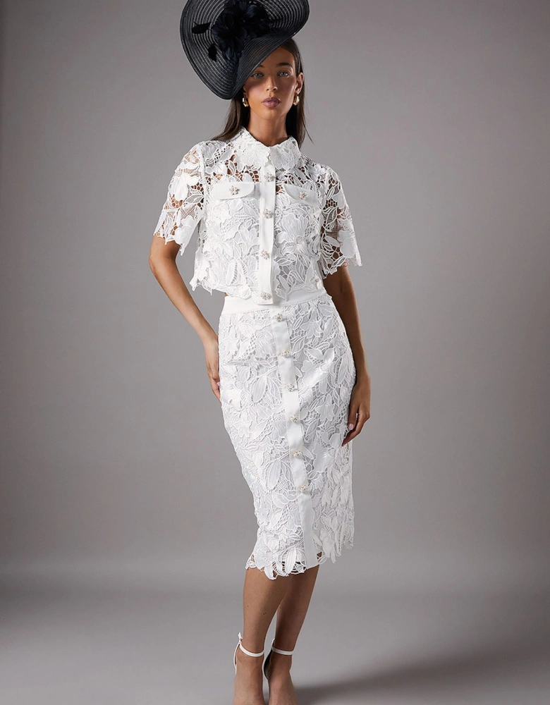Lace Pearl Button Pencil Skirt