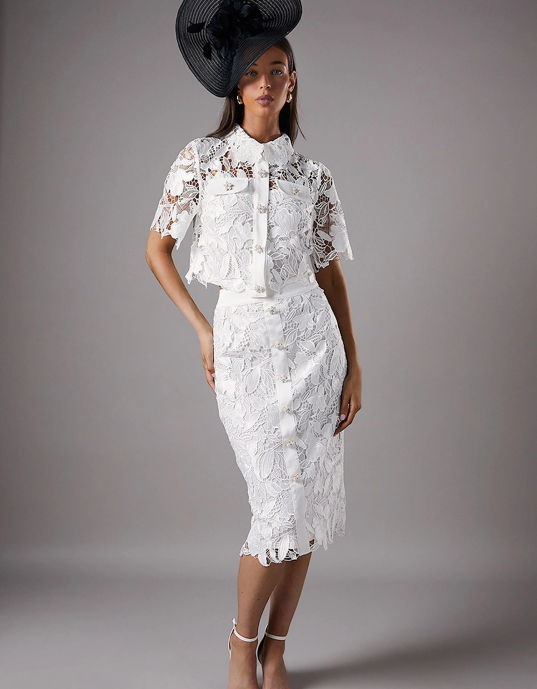 Lace Pearl Button Pencil Skirt, 2 of 1