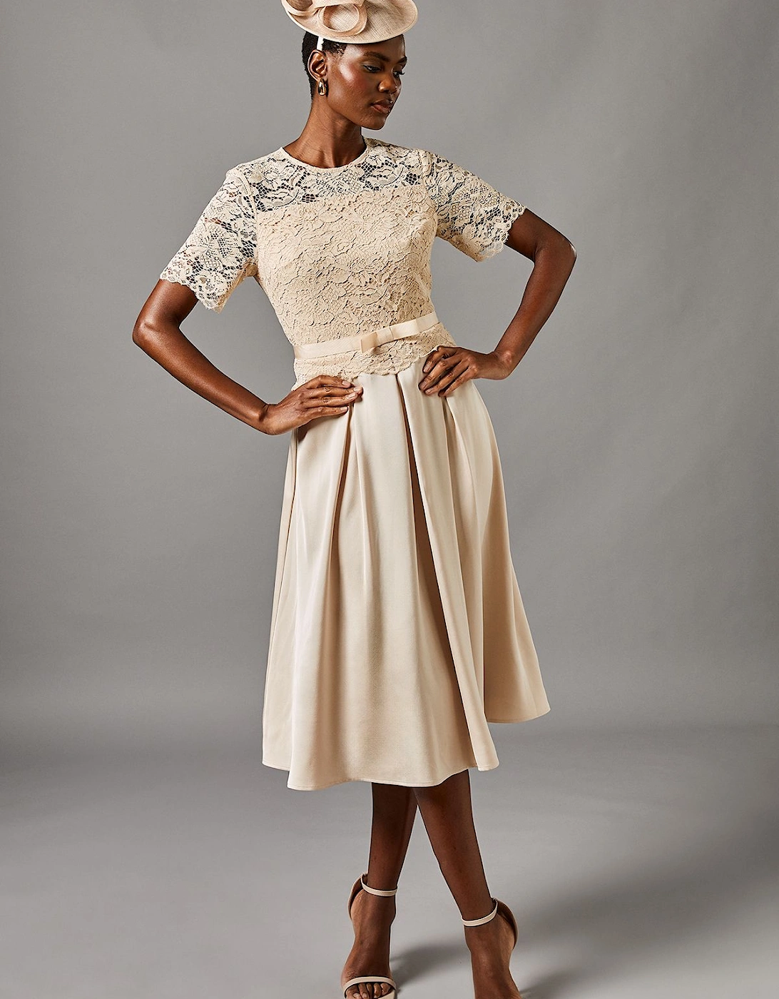 Lace And Crepe Full Skirted Midi Dress, 2 of 1